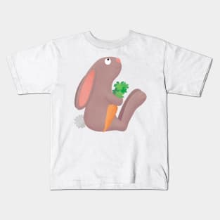 Cute bunny rabbit sitting with carrot cartoon Kids T-Shirt